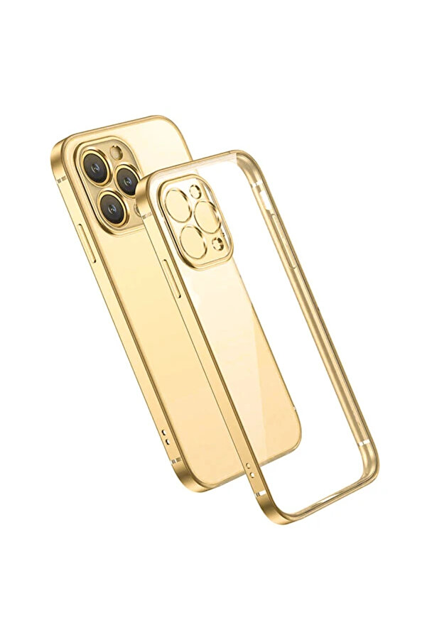 İphone 13 Pro Max Renkli̇ Kenar Şeffaf Kılıf Kamera Korumalı Si̇li̇kon Kılıf- - Dropx5206-3669