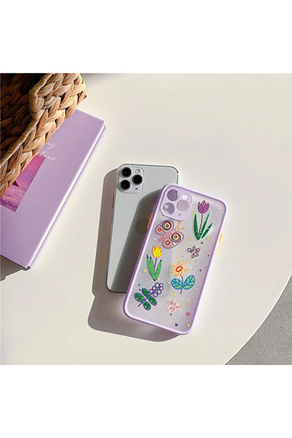 İphone 11 Pro 5.8İnç Kamera Korumalı Çi̇çek Desenli̇ Si̇li̇kon Kılıf-(1903) - Dropx5338-2219