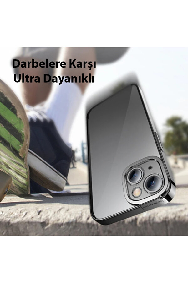 Gli̇tter İphone 14 6.1 Renkli̇ Kenar Si̇li̇kon Kılıf + Tempered Ekran Koruyucu Set - Dropx7641-7295