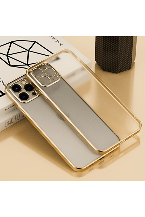 İphone 13 Pro Max Renkli̇ Kenar Şeffaf Kılıf Kamera Korumalı Si̇li̇kon Kılıf- - Dropx5206-3669