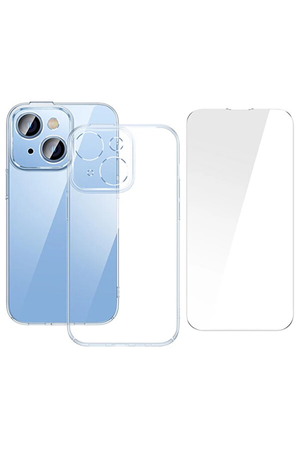 Crystal İphone 14 Plus 6.7 Ultra-Thi̇n Si̇li̇kon Kılıf + Tempered Ekran Koruyucu - Dropx3593-2431