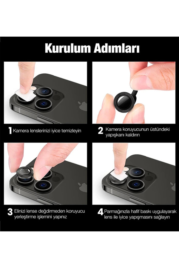 Ally İphone 12 Pro Max 3D Metal Çerçeveli̇ Kamera Lens Koruyucu-(1903) - Dropx3590-9271
