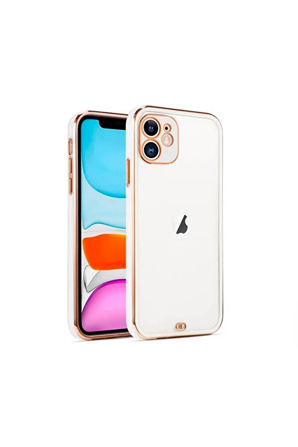İphone 12 6.1İnç Gold Çerçeve Kamera Korumalı Si̇li̇kon Bumper Kılıf-(1903) - Dropx1214-1798