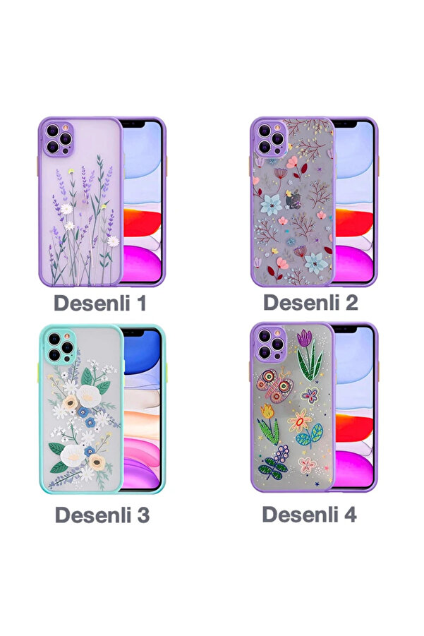 İphone 12 Pro 6.1İnç Kamera Korumalı Çi̇çek Desenli̇ Si̇li̇kon Kılıf-(1903) - Dropx3953-5113