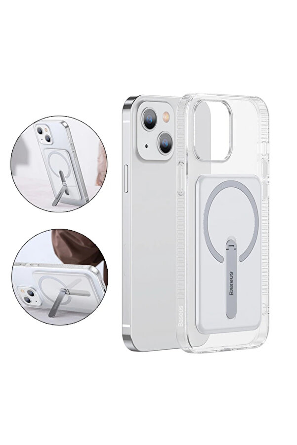 İphone 13 6.1İnç Manyeti̇k Magsafe Standlı Si̇li̇kon Kılıf-(5775) - Gms9090-4022