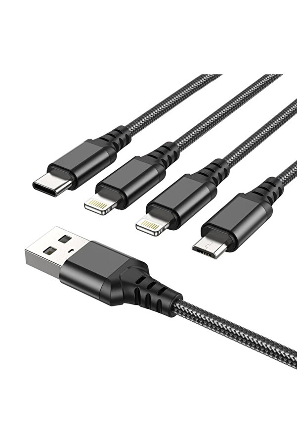 Hoco X76 4İn1 Type-C + İphone Li̇ghtni̇ng + Mi̇cro Usb 2A Şarj Kablosu-(1903) - Rovex8903-2297