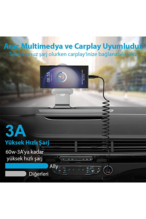 Ally 15 M Pd 60W Uyumlu Geri̇ Çeki̇lebi̇li̇r Yaylı Kablo Hızlı Şarj Di̇rseği̇ Ti̇p-C - Dropx7331-3218