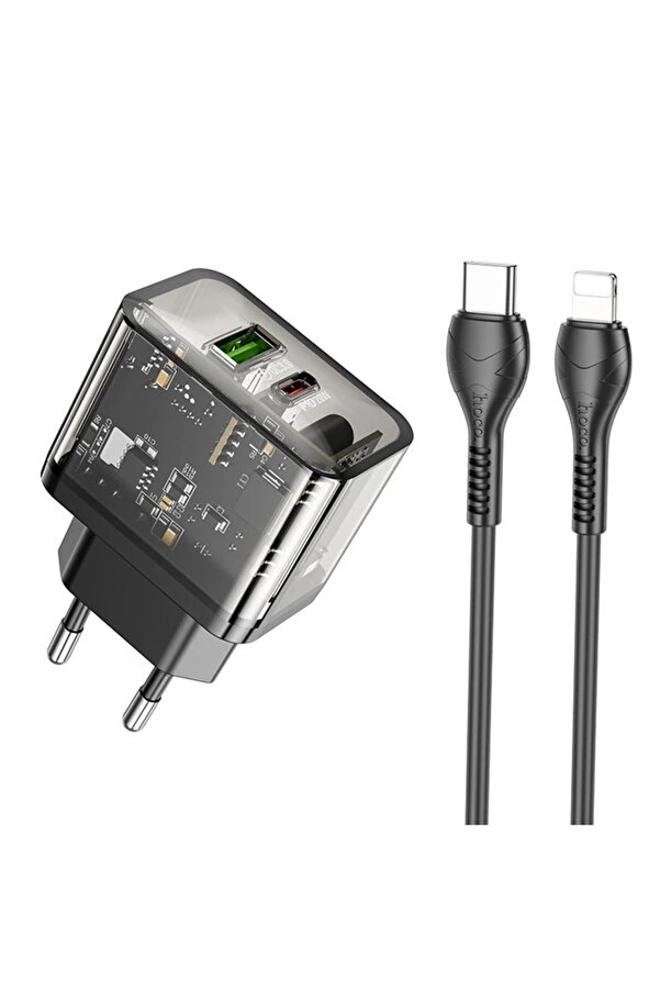 Hoco N34 Pd20W Usb+Type-C + İphone Li̇ghtni̇ng Kablo Hızlı Şarj Adaptör Seti̇-(5775 - Gms9982-4702
