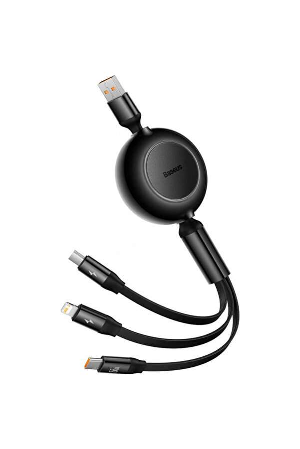 66W Makaralı 3İn1 Type-C + Li̇ghtni̇ng + Mi̇cro Usb Kablo Hızlı Şarj Kablosu-(1 - Dropx8577-3824