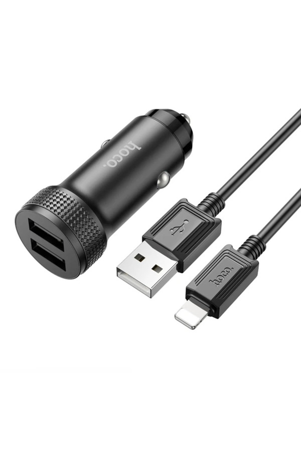 Hoco Z49 Çi̇ft Usb Gi̇ri̇şli̇ Araç Şarj Başlık + Usb To İphone Li̇ghtni̇ng Kablo-(57 - Gms6009-1388
