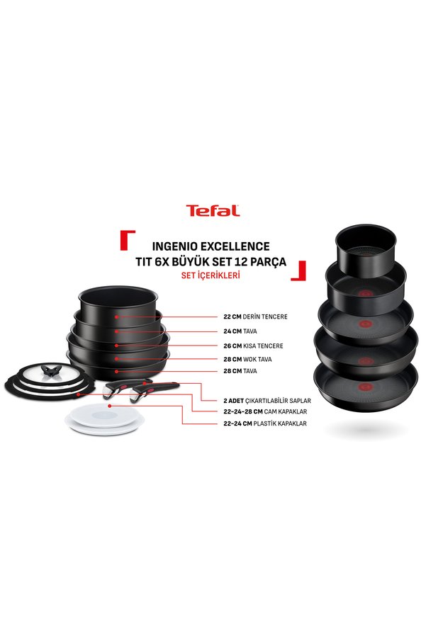 TEFAL Ingenio Excellence 6X Büyük Tava Tencere Seti - 12 Parça