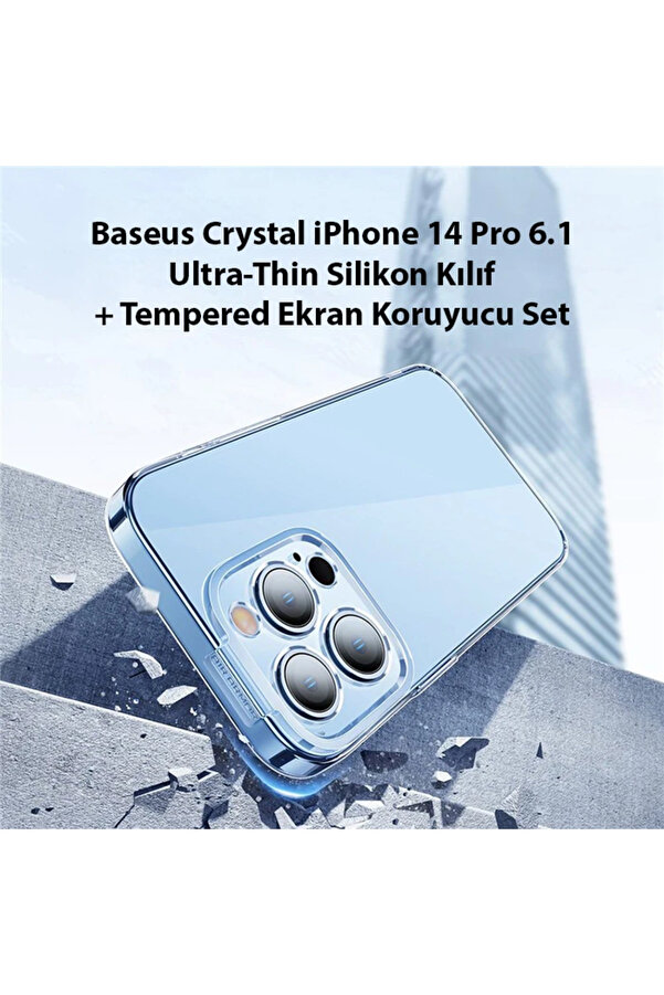 Crystal İphone 14 Pro 6.1 Ultra-Thi̇n Si̇li̇kon Kılıf + Tempered Ekran Koruyucu S - Dropx5969-7950
