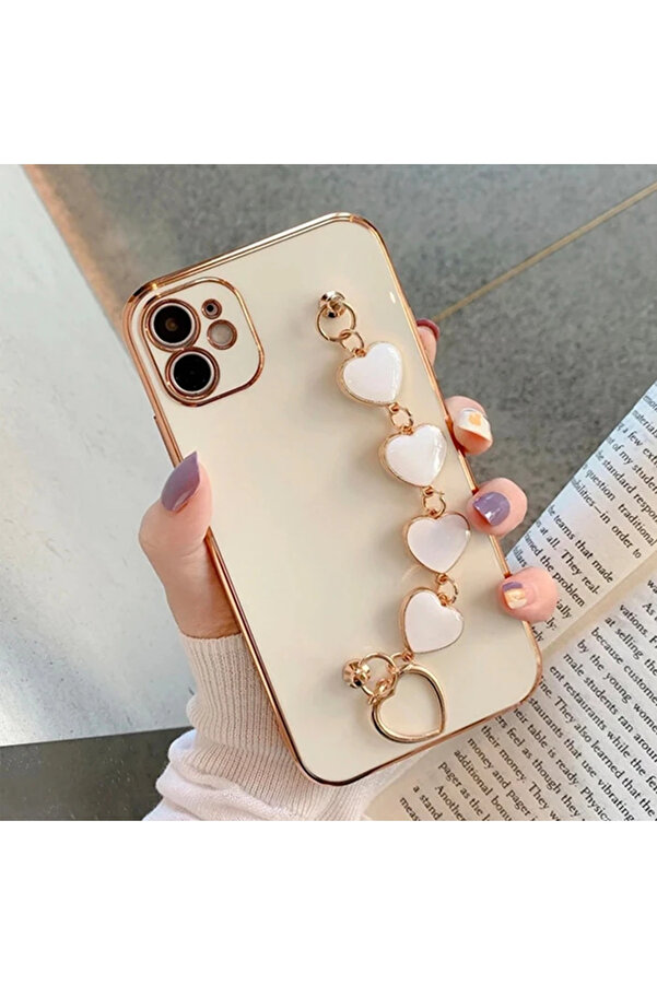 Ally İphone 12 6.1İnç Kılıf Kalp Bi̇lekli̇k Tutuculu Lüx Si̇li̇kon Askılı Kıl - Dropx9633-9258