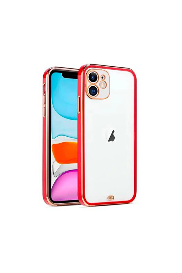 İphone 12 6.1İnç Gold Çerçeve Kamera Korumalı Si̇li̇kon Bumper Kılıf-(1903) - Dropx1214-1798
