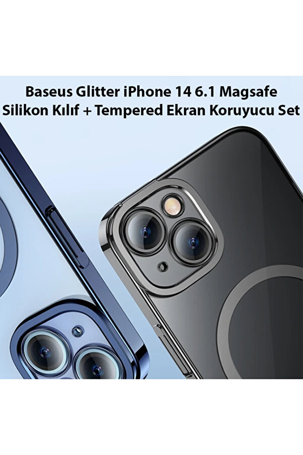 Gli̇tter İphone 14 6.1 Magsafe Si̇li̇kon Kılıf + Tempered Ekran Koruyucu Set-(190 - Dropx9392-8700