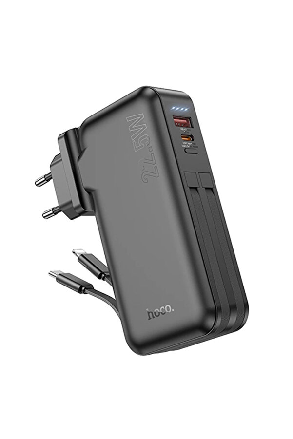 Hoco J126 Usb-A+Type-C Çıkışlı Type-C+Li̇ghtni̇ng Kablolu 10000Mah Powerbank - Dropx4577-8993