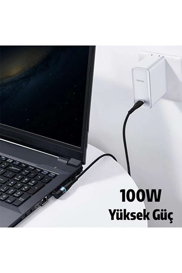 Zi̇nc Manyeti̇k Type-C To Dc Round (55X25Mm) Laptop Şarj Kablosu 100W 2M-(1903) - Dropx2013-6367