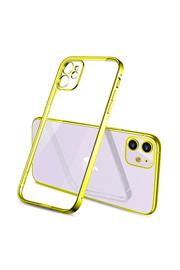 İphone 11 6.1İnç Renkli̇ Kenar Şeffaf Kılıf Kamera Korumalı Si̇li̇kon Kılıf-(577 - Gms6984-5743