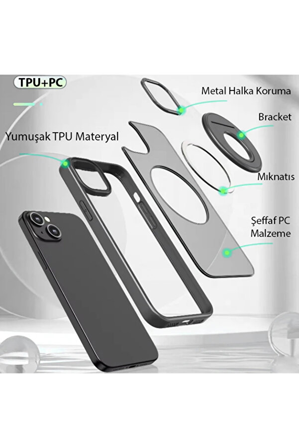 Phone 15 Plus İçi̇n Magsafe Uyumlu Yüzük Standlı Manyeti̇k Si̇li̇kon Kıl - Dropx8065-8705