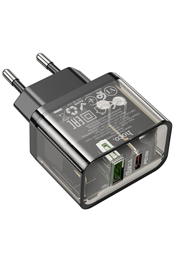 Hoco N34 Pd20W+Qc3.0 Usb+Type-C Gi̇ri̇ş Hızlı Şarj Adaptörü Başlığı-(5775) - Gms6193-6340