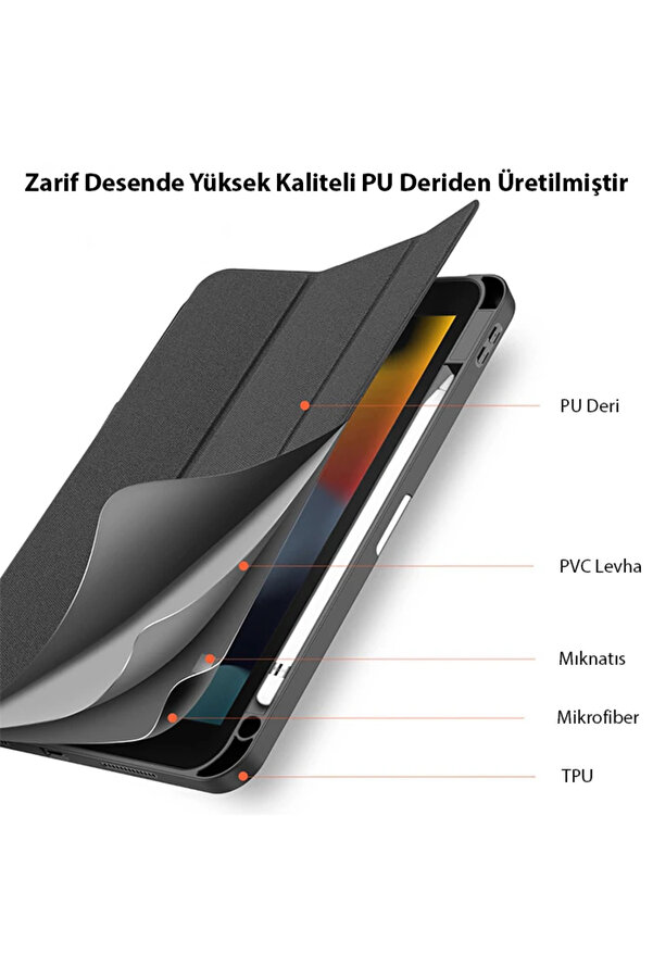 İpad 10.9 2022 Uyumlu Kılıf Domo Seri̇es Kalem Bölmeli̇ Mıknatıslı Standl - Dropx7049-8536