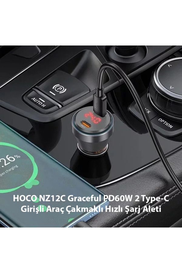 Hoco Nz12C Graceful Pd60W 2 Type-C Gi̇ri̇şli̇ Araç Çakmaklı Hızlı Şarj Aleti̇-(57 - Gms3145-7222