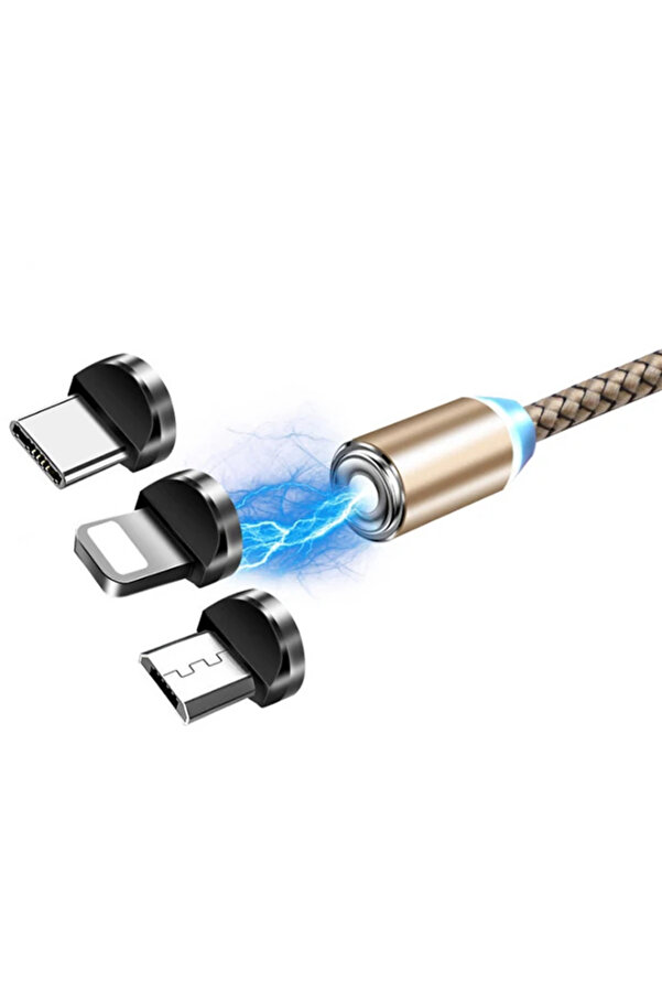 Ally 2M Magneti̇c-Mi̇knati̇sli̇ Usb Sarj Kablosu 3 Basli̇k(İphone+Type-C+Mi̇cro-(1903) - Dropx3508-7837
