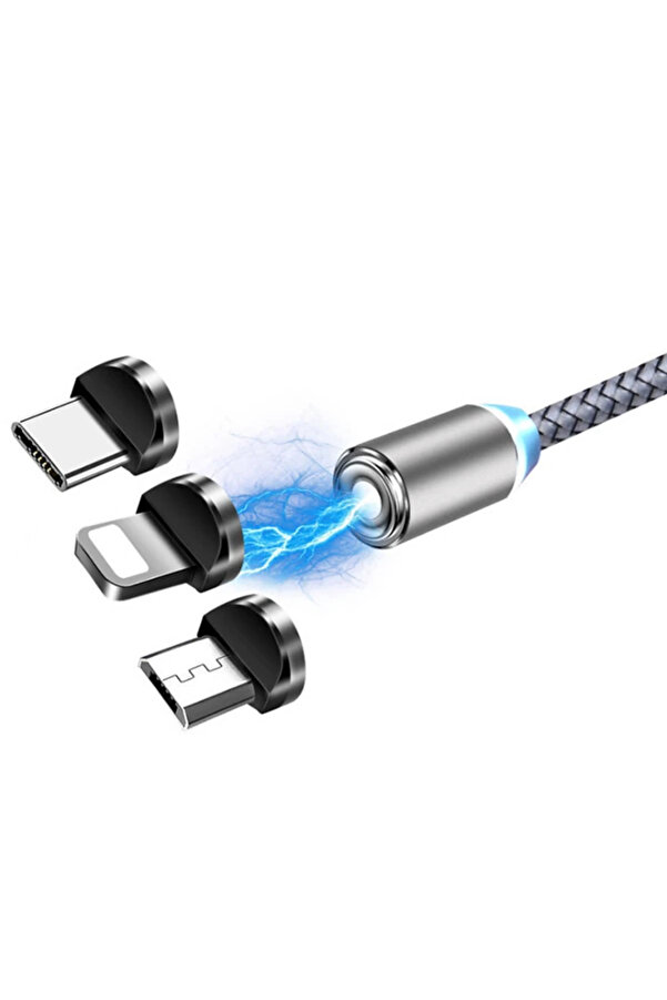 Ally 2M Magneti̇c-Mi̇knati̇sli̇ Usb Sarj Kablosu 3 Basli̇k(İphone+Type-C+Mi̇cro-(1903) - Dropx3508-7837