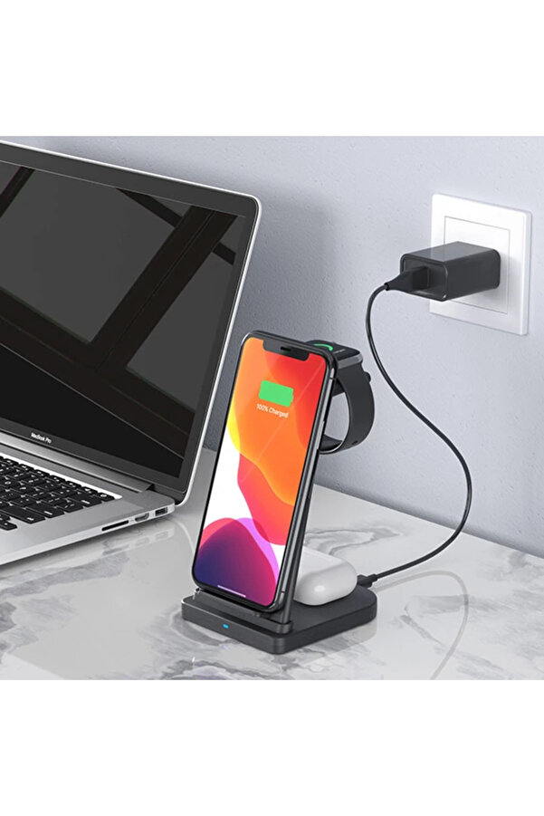 Ally 15W 3İn1 Şarj Standı Wi̇reless Kablosuz Şarj İphone+İwatch+ Ym-Ud21-(1903 - Dropx8446-9780