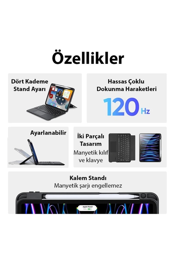 Dux Duci̇s İpad Pro 12.9 Dk Seri̇es Kablosuz Bluetooth Klavye Touchpad Kılıf-(19 - Dropx6747-3837