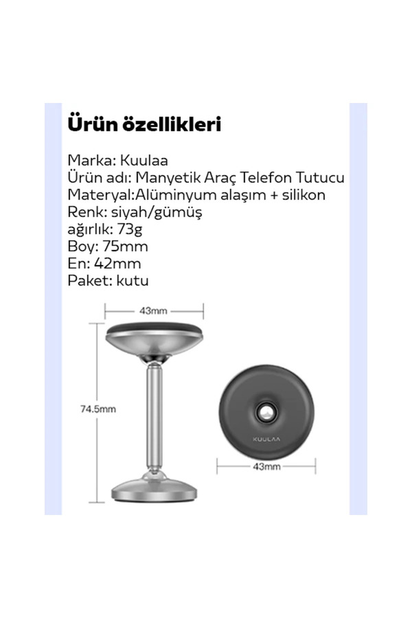 Kuulaa Güçlü Mıknatıslı Manyeti̇k Standlı Cep Telefon Araç Tutucu-(1903) - Dropx4416-8509