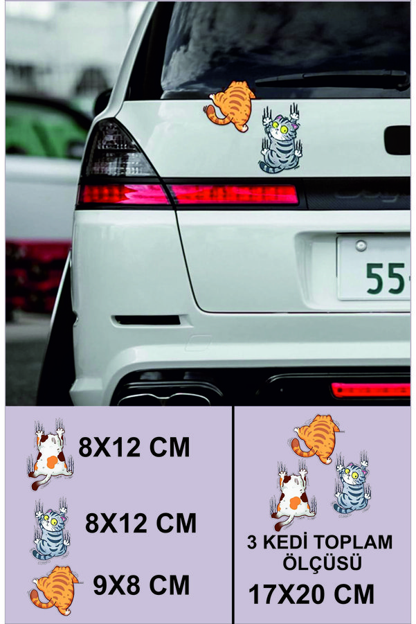 Genel Markalar 3d Sticker 3lü Çizen Kediler Oto Sticker Motorsiklet Kask Laptop Sticker 17x20 Cm Oto Aksesuar
