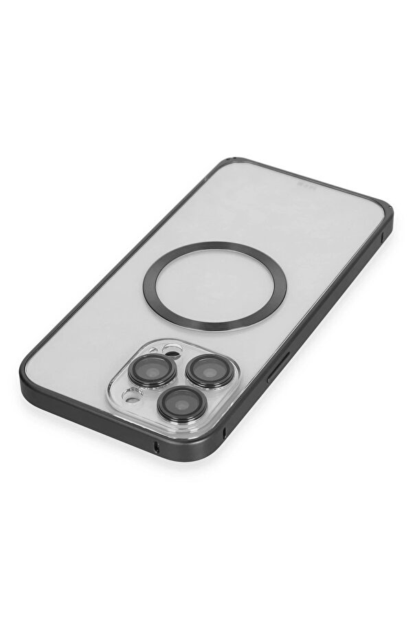 İphone 15 Pro Max Kılıf Metal Bumper Magneti̇csafe Kapak - Si̇yah - Dropx8297-7505
