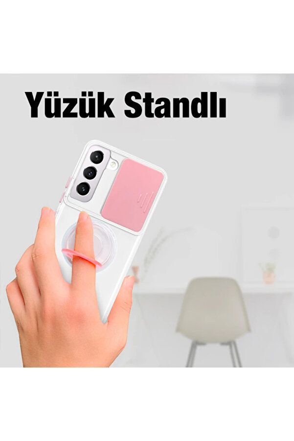 Sm Galaxy S21 - S30 Kılıf Sürgülü Kamera Lens Korumalı Yüzük Standlı Si̇ - Dropx2506-6046