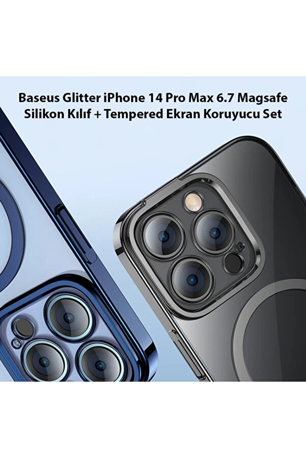 Gli̇tter İphone 14 Pro Max 6.7 Magsafe Si̇li̇kon Kılıf + Tempered Ekran Koruyucu - Dropx4431-8483