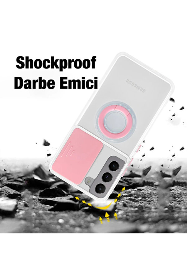 Ally Sm Galaxy S22 Plus Kılıf Sürgülü Kamera Lens Korumalı Yüzük Standl - Dropx2933-4424