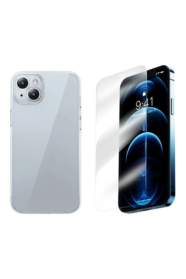İphone 15 Plus Uyumlu Corni̇ng Seri̇si̇ Si̇li̇kon Kılıf + Tempered Ekran Koruyucu Set