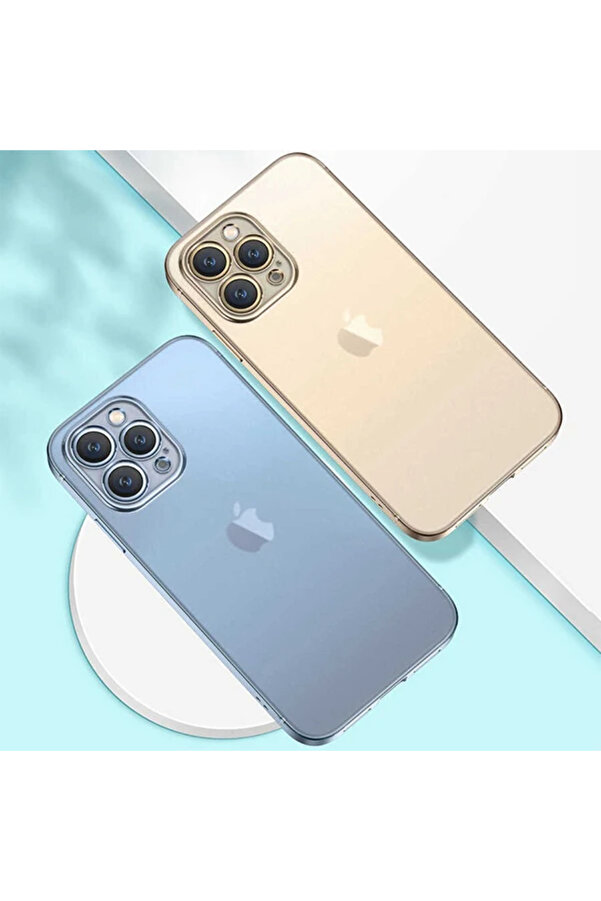 İphone 13 Pro Max Renkli̇ Kenar Şeffaf Kılıf Kamera Korumalı Si̇li̇kon Kılıf- - Dropx5206-3669