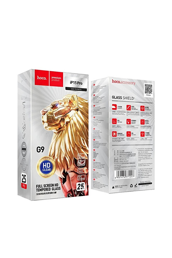 Hoco İphone 15 Pro Full Hd Tempered Kırılmaz Cam Ekran Koruyucu 25 Adet Set-(1 - Dropx7662-2727