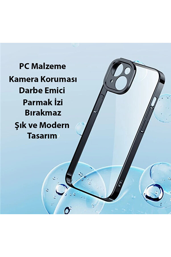 Gli̇tter İphone 14 6.1 Renkli̇ Kenar Si̇li̇kon Kılıf + Tempered Ekran Koruyucu Set - Dropx7641-7295