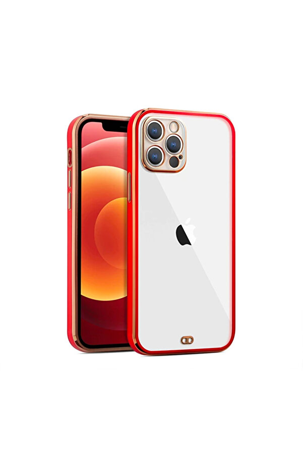 İphone 12 Pro 6.1İnç Gold Çerçeve Kamera Korumalı Bumper Kılıf-(1903) - Dropx9346-5976