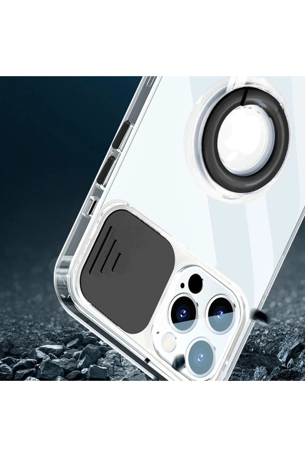 Ally İphone 12 Pro Max Kılıf Sürgülü Kamera Lens Korumalı Yüzük Standlı - Dropx5854-4936