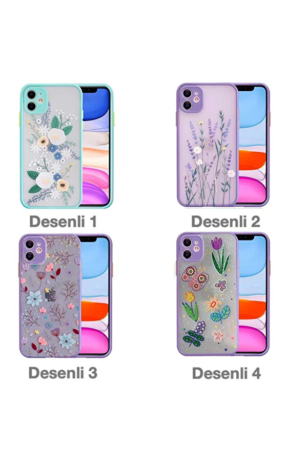 İphone 12 6.1İnç Kamera Korumalı Çi̇çek Desenli̇ Si̇li̇kon Kılıf-(1903) - Dropx7053-5054
