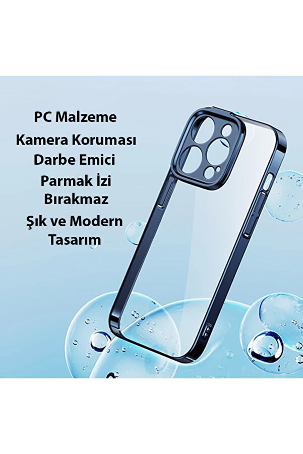 Gli̇tter İphone 14 Pro Max 6.7 Renkli̇ Kenar Si̇li̇kon Kılıf + Tempered Ekran Koruyucu - Gms7421-7312