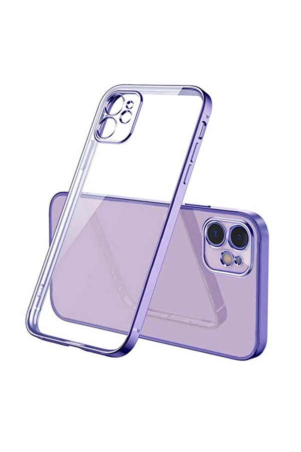 İphone 11 6.1İnç Renkli̇ Kenar Şeffaf Kılıf Kamera Korumalı Si̇li̇kon Kılıf-(577 - Gms6984-5743