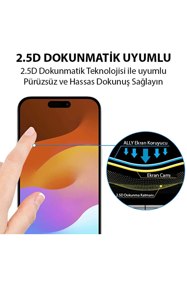 Ally İphone 15 Pro Full Glue Tempered Kırılmaz Cam Ekran Koruyucu-(1903) - Dropx3017-5374