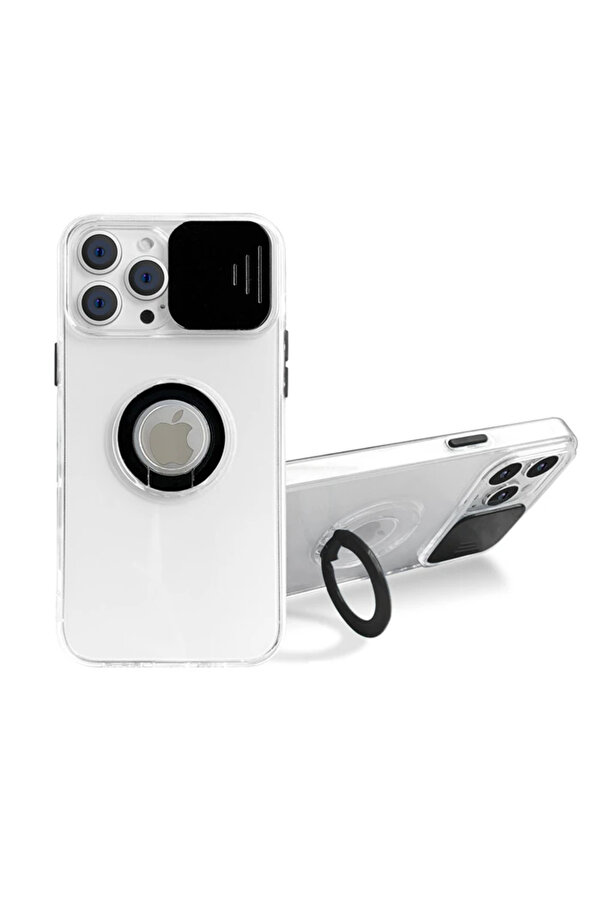 Ally İphone 12 Pro Max Kılıf Sürgülü Kamera Lens Korumalı Yüzük Standlı - Dropx5854-4936
