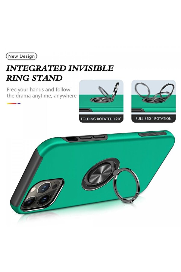 İphone 13 Pro Kılıf Eli̇t Yüzüklü Kapak - Yeşi̇l - Dropx5828-7679