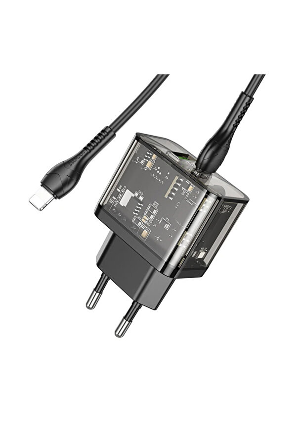 Hoco N34 Pd20W Usb+Type-C + İphone Li̇ghtni̇ng Kablo Hızlı Şarj Adaptör Seti̇-(5775 - Gms9982-4702