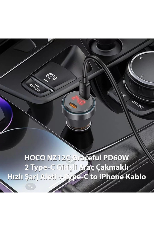 Hoco Nz12C Graceful Pd60W 2 Type-C Gi̇ri̇şli̇ Araç Çakmaklı Hızlı Şarj Aleti̇ + T - Gms1132-9861
